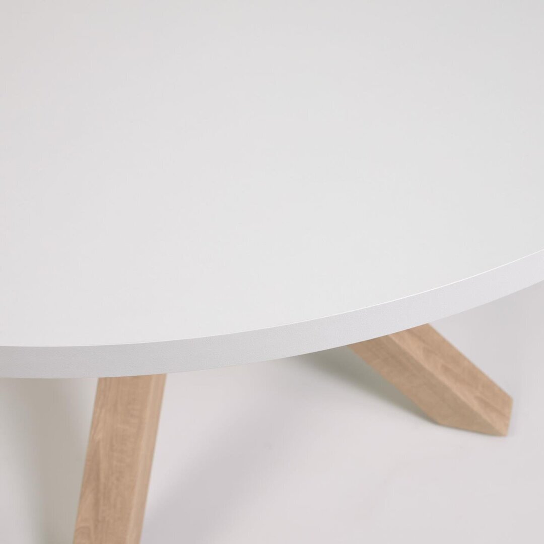 Kave Home ARGO - Tisch rund Ø 119 cm-Weiß, Natur-Stahlbeine Holzoptik