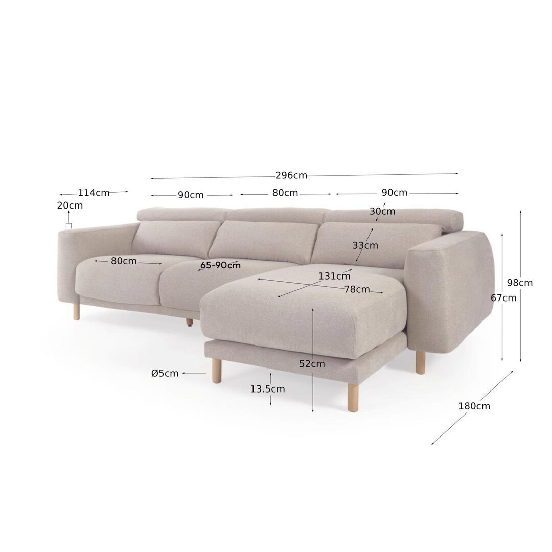 Kave Home SINGA - Sofa 3 Sitzer mit Chaiselongue - Beige - Rechts