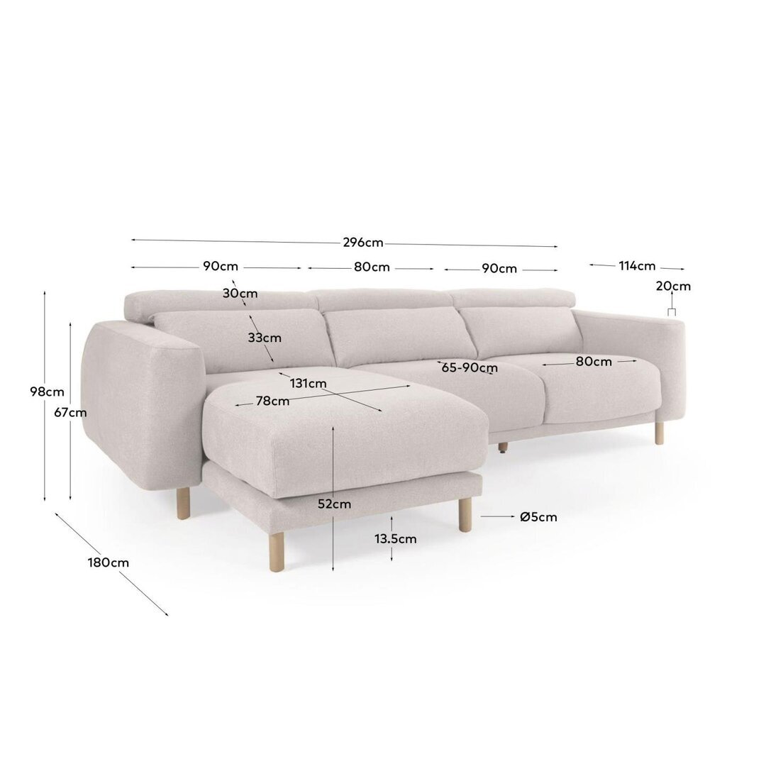 Kave Home SINGA - Sofa 3 Sitzer mit Chaiselongue - Weiss - Rechts