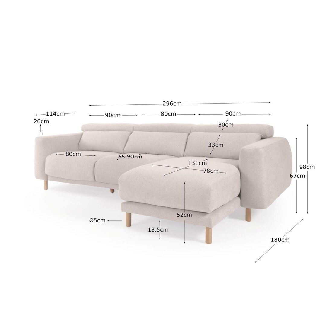 Kave Home SINGA - Sofa 3 Sitzer mit Chaiselongue - Weiss - Links