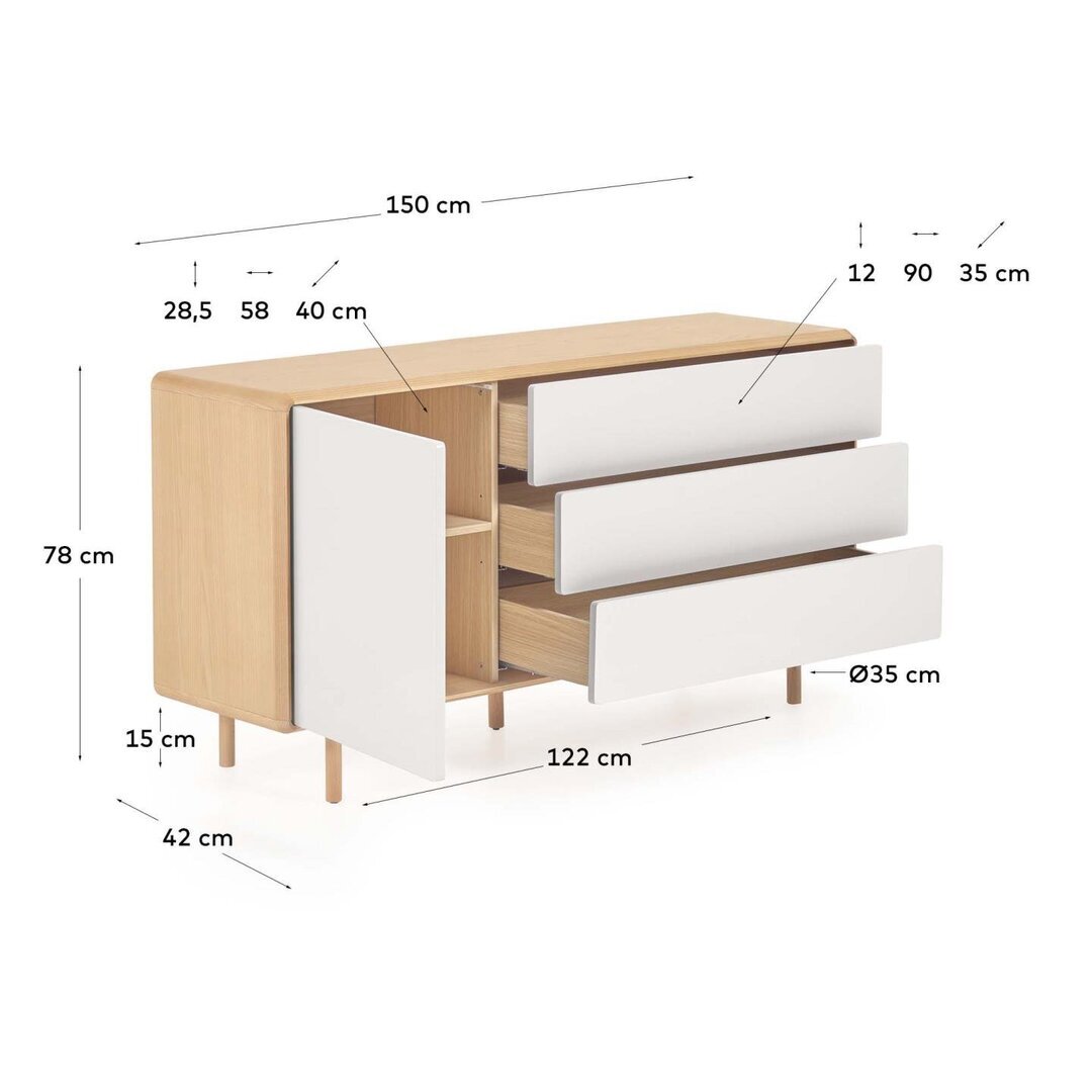Kave Home ANIELLE - Sideboard 150 x 78 cm-Natur, Grau