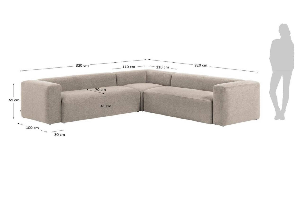 Kave Home BLOK - Ecksofa 6 Sitzer-Beige