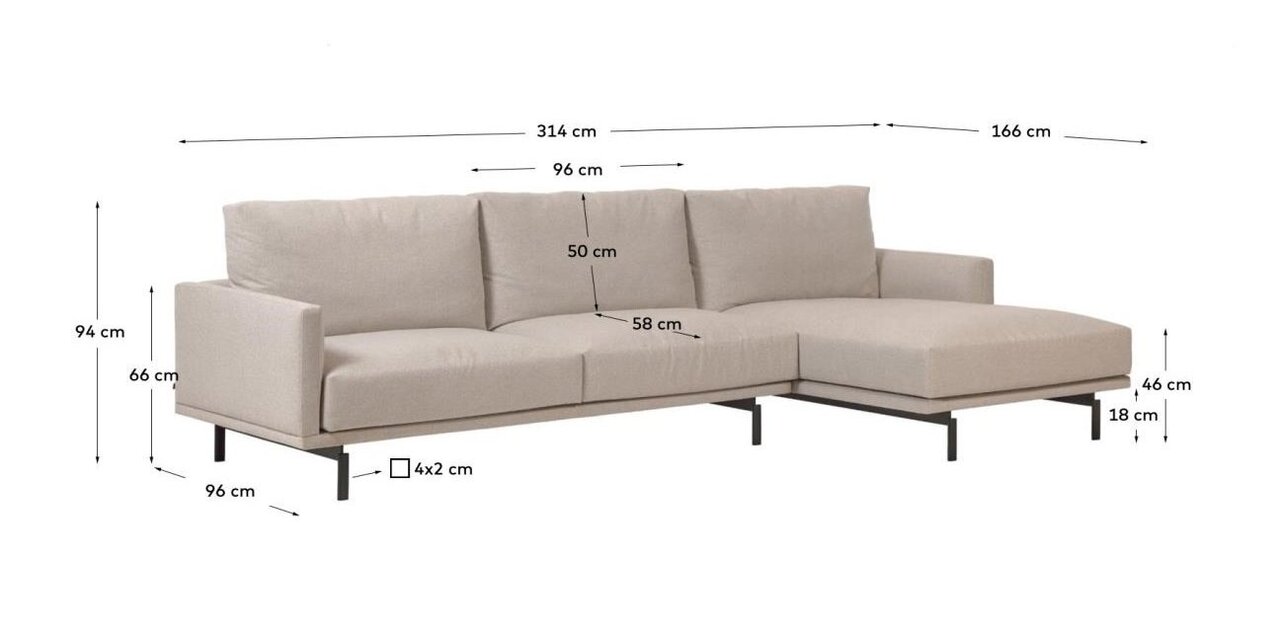 Kave Home GALENE - Sofa 4 Sitzer mit Chaiselongue - Rechts