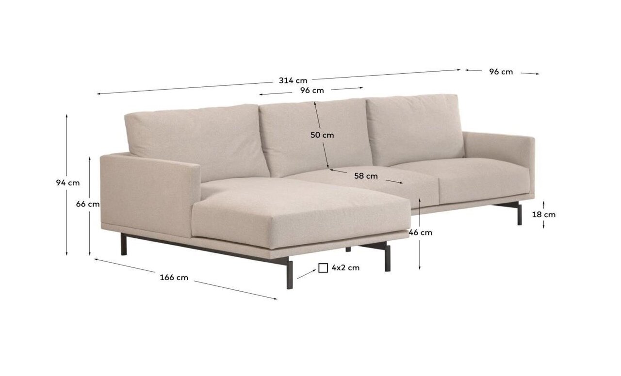 Kave Home GALENE - Sofa 4 Sitzer mit Chaiselongue - Links
