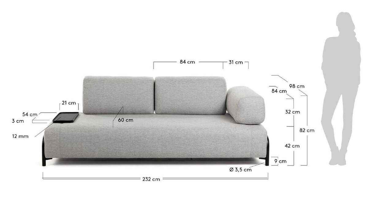 Kave Home COMPO - Sofa 3 Sitzer mit Tablett