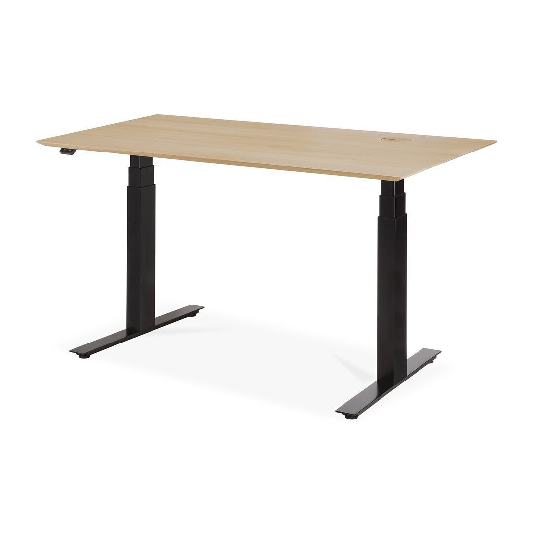 Ethnicraft Eiche Bok - verstellbarer Schreibtisch - Schwarz - B140 x H64 x T70 cm
