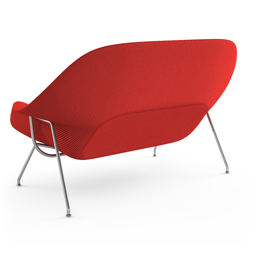 Knoll Womb Settee - Polished Chrome - Cato, Fire Red