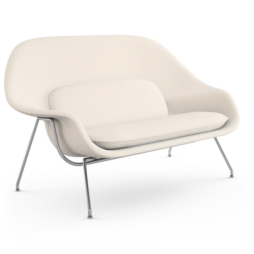 Knoll Womb Settee - Polished Chrome - Cato, Natural