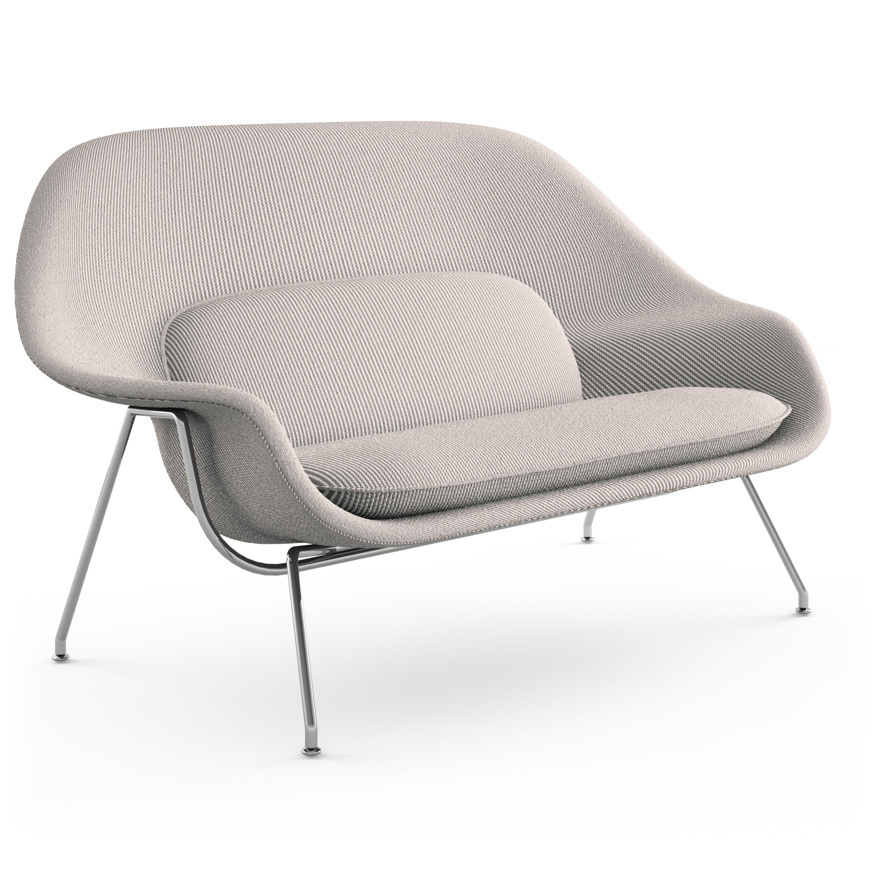 Knoll Womb Settee - Polished Chrome - Cato, Sand