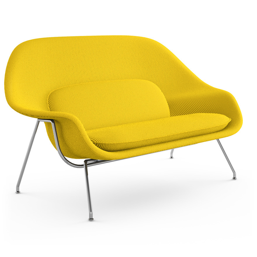 Knoll Womb Settee - Polished Chrome - Cato, Yellow