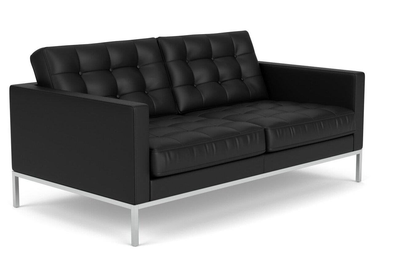 Knoll Florence Knoll Kollektion - Relax 2-Sitzer Sofa - Gestell hochglanzverchromt - Leder Volo Black