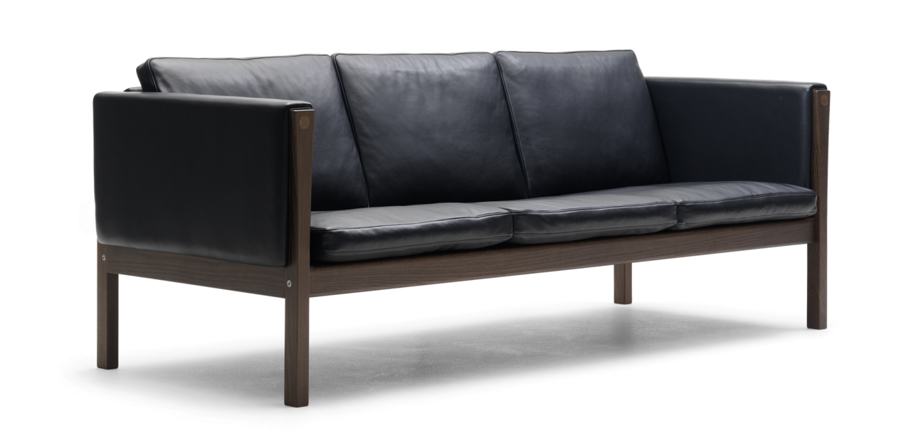 Carl Hansen & Søn CH163 Sofa - Leder Thor 301 - schwarz - Walnuss geölt