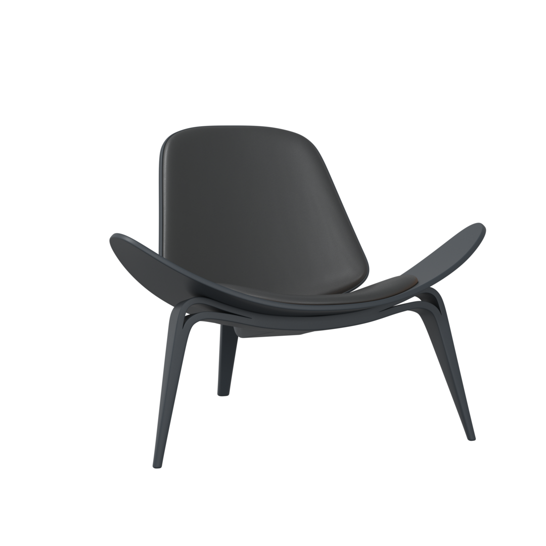 Carl Hansen & Søn CH07 Shell Chair - CHS Soft Farben - blue  / Leder Loke 7150 schwarz