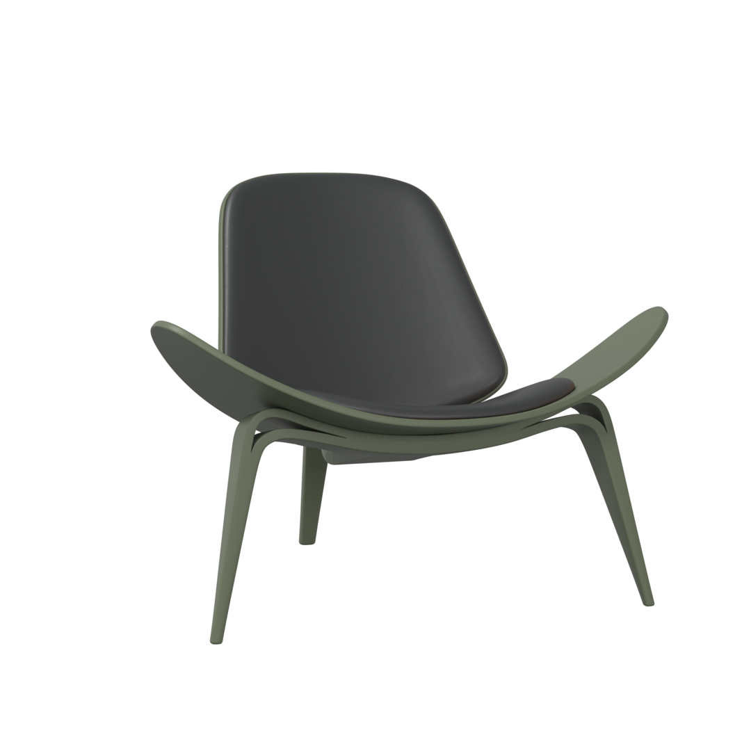 Carl Hansen & Søn CH07 Shell Chair - CHS Soft Farben - olive green / Leder Loke 7150 schwarz