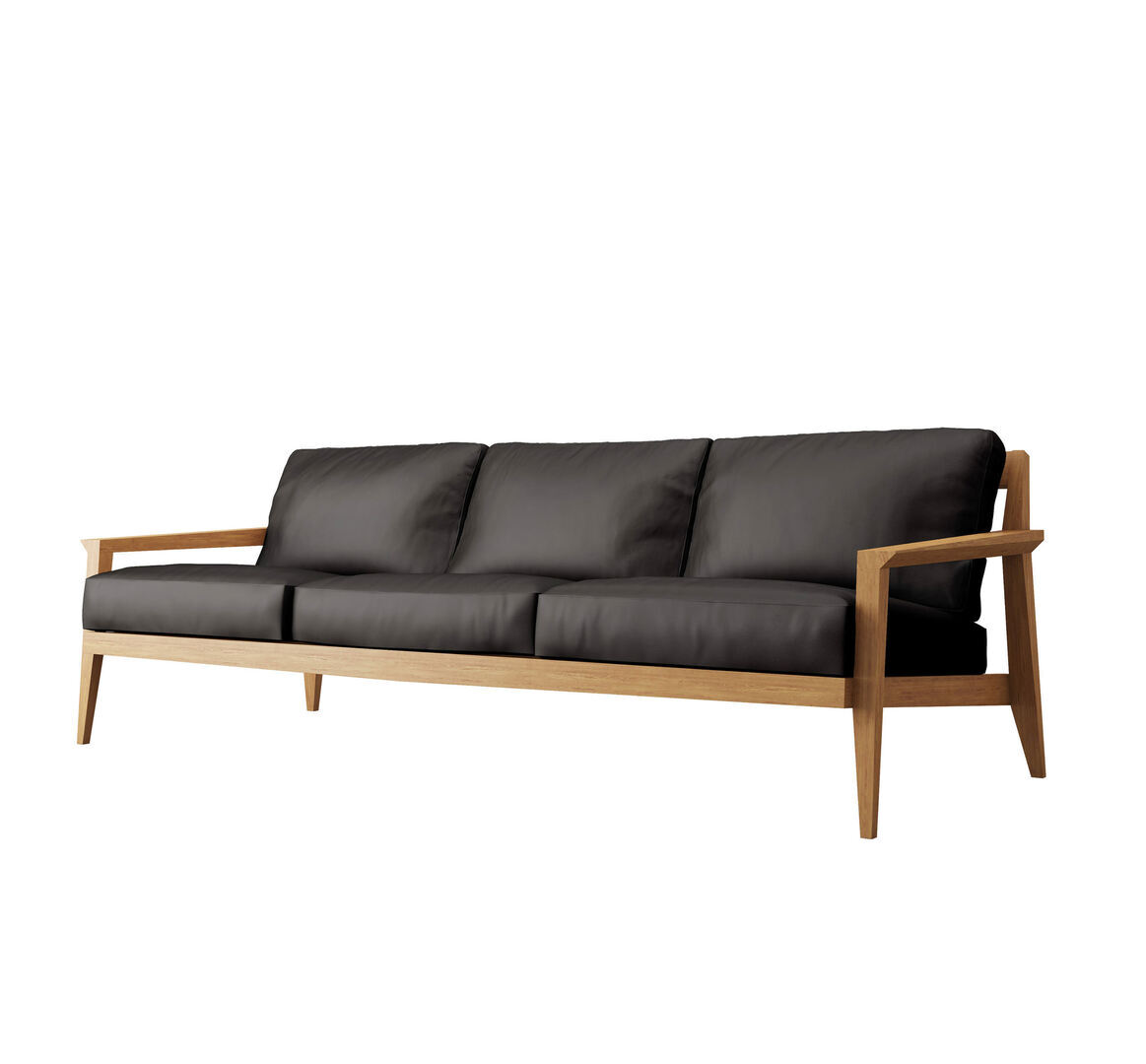 Case Stanley 3-Seater Sofa - Oak Frame- Leather Flamenco Black