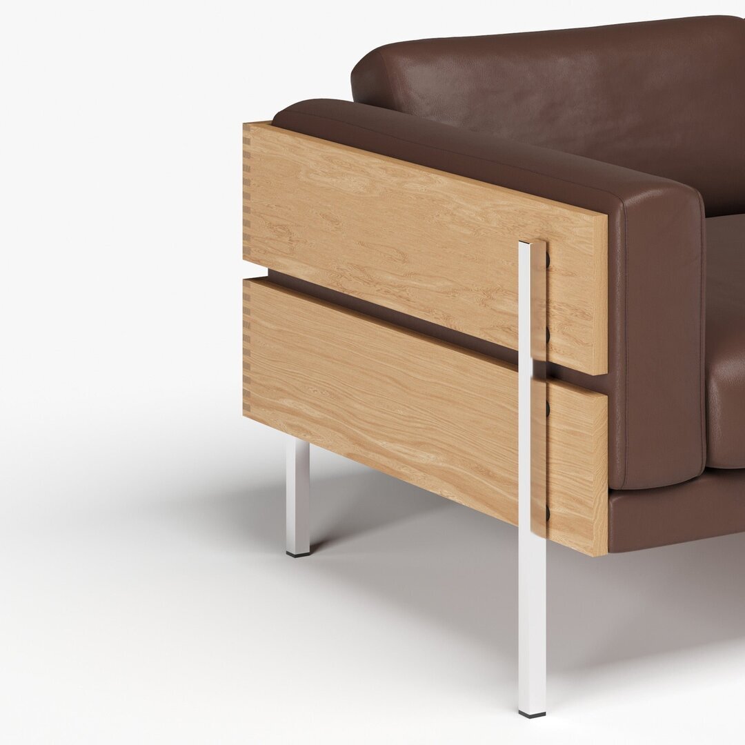 Case Forum - 3-Sitzer Sofa - Oak / Dark Brown Leather