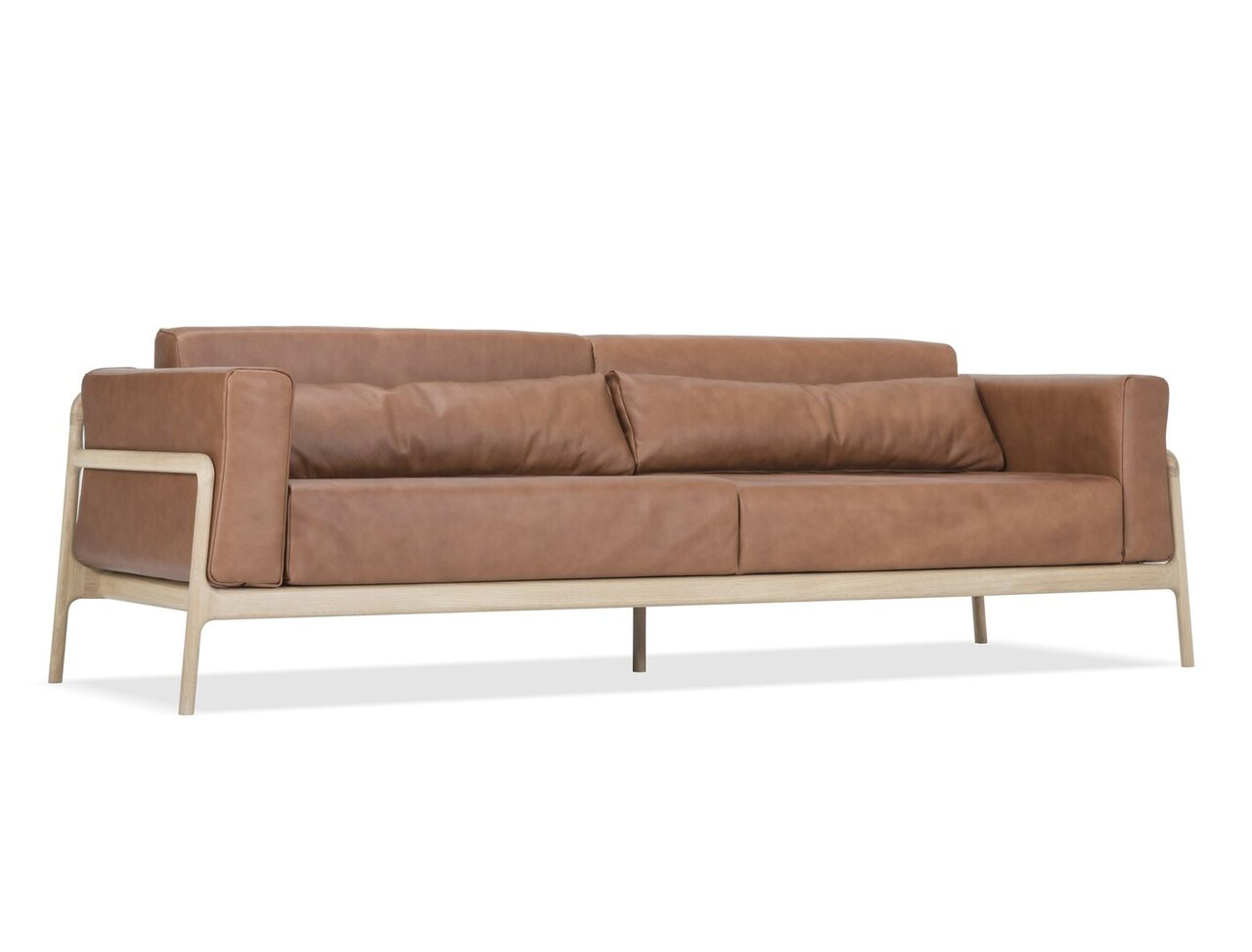 Gazzda Sofa Modell Fawn - 4-Sitzer - Oiled oak - Natural 1505; Upholstery: Dakar leather - Whisky 2732