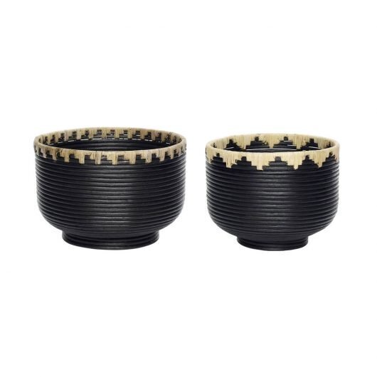 Huebsch Korb Rattan schwarz/natur 2er Set