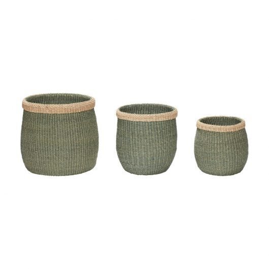 Huebsch Korb rund grün/natur 3er Set