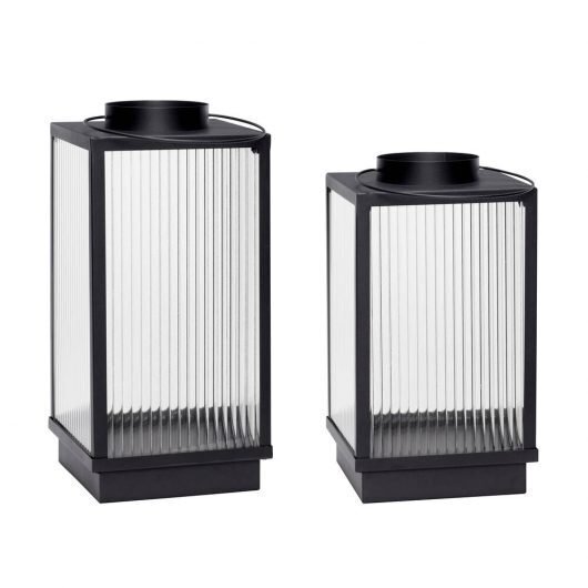 Huebsch Laterne Glas/Metall klar/schwarz 2er Set