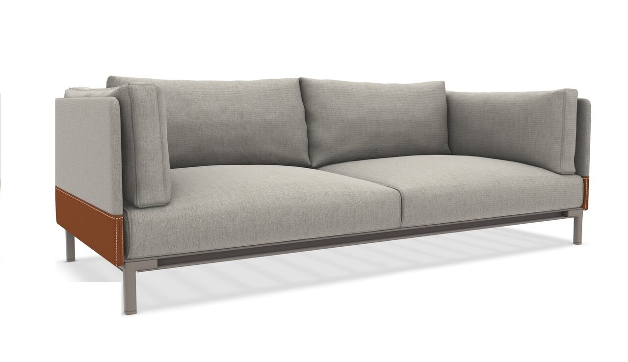 Ethimo Baia - XL Sofa - Leinen-Leder-Aluminium-Silber