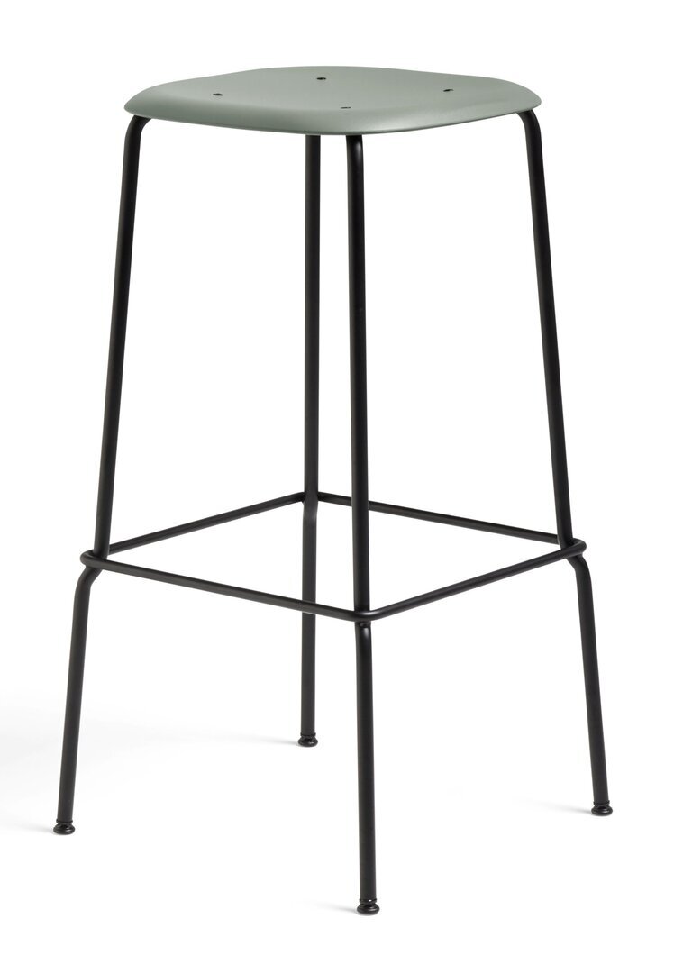 Hay Soft Edge 85 Stool - Black Powder Coated - Dusty Green Polypropylene - High - W41.5 x D41.5 x H75