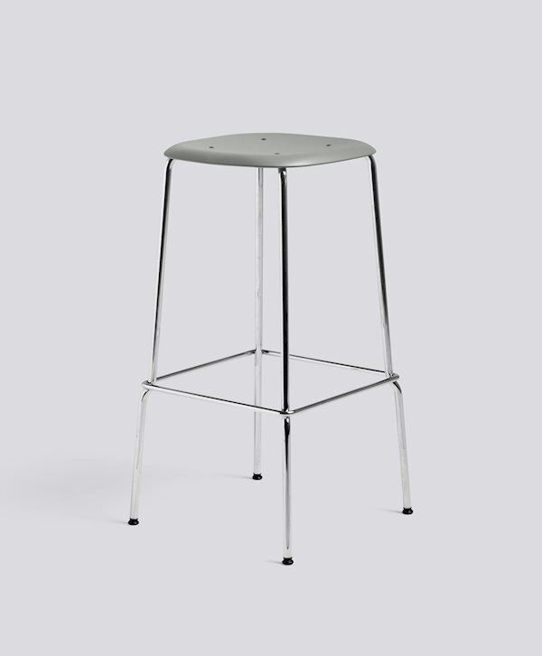 Hay Soft Edge 85 Stool - Chromed Steel - Dusty Green Polypropylene - W41.5 X D41.5 X H75