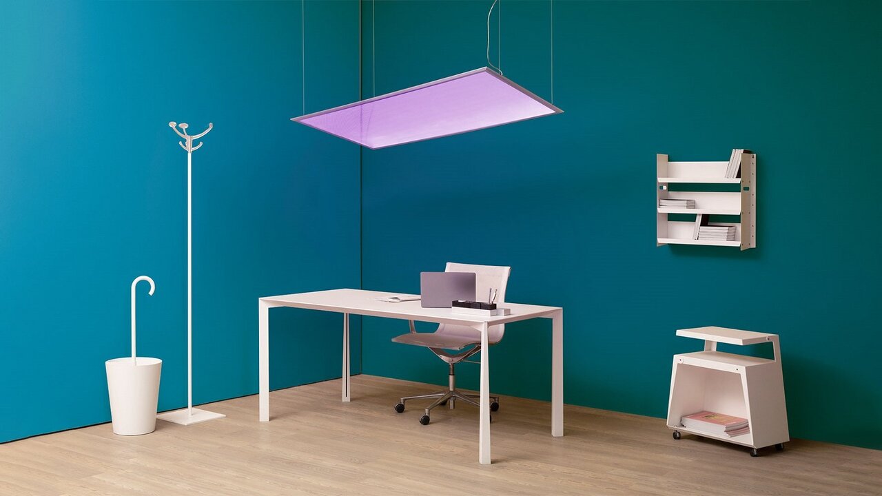 Artemide Discovery Space Square White Violet Integralis Pendelleuchte