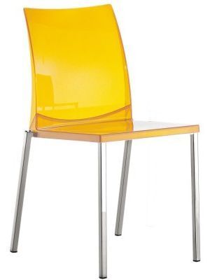 Pedrali Kuadra 1271 Stuhl-GT-Polycarbonat transparent gelb-CR-Stahl verchromt