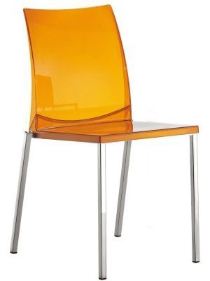 Pedrali Kuadra 1271 Stuhl-AT-Polycarbonat transparent orange-CR-Stahl verchromt