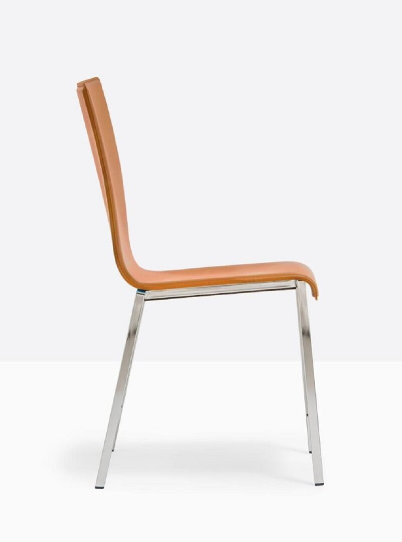 Pedrali Kuadra 1291 Stuhl-F04-Kernleder Terrakotta,CR-Stahl verchromt
