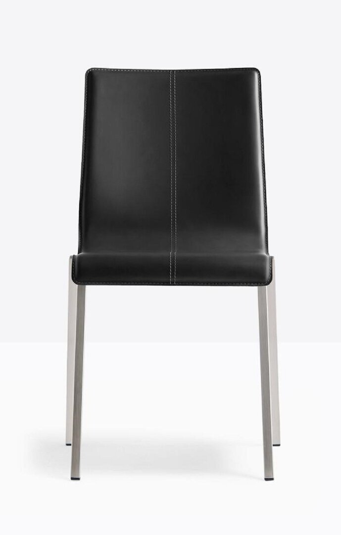 Pedrali Kuadra 1291 Stuhl-F05-Kernleder Schwarz,CR-Stahl verchromt
