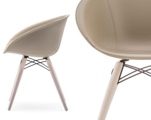 Pedrali Gliss 904/F Lederstuhl-FR-Eschenholz Eiche / F09-Kernleder Beige