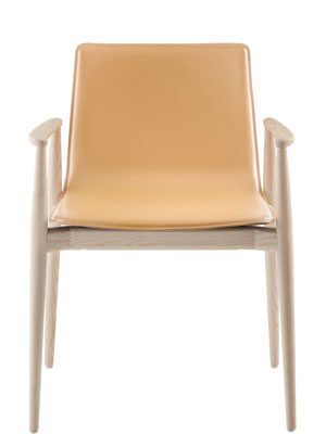 Pedrali Malmö Armlehnenstuhl mit Echtlederbezug-FR-Eschenholz gebleichtes / F03-Kernleder beige