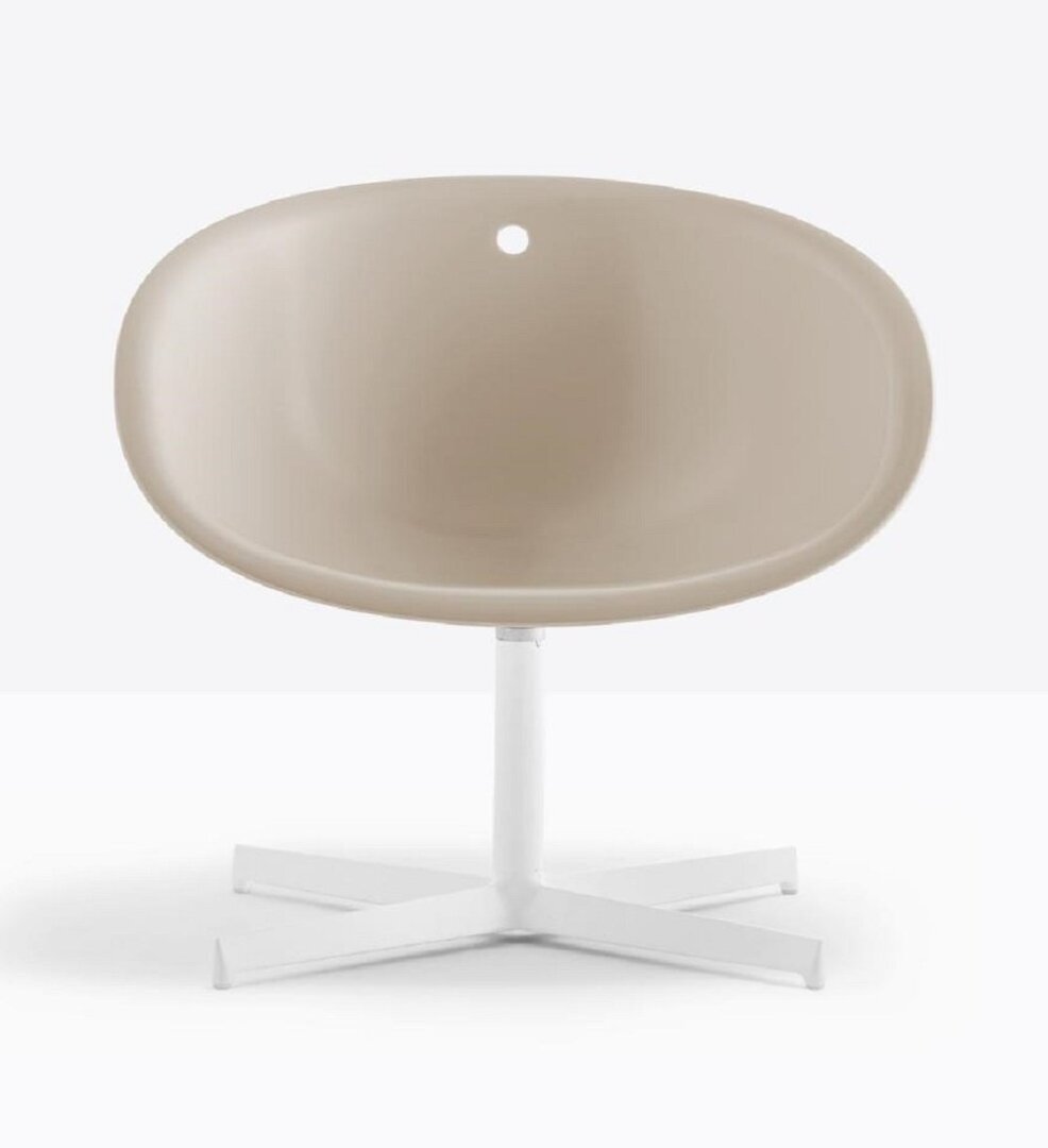 Pedrali Gliss 360 Lounge Drehstuhl-SA-Tecnopolymer Sand-BI100-Aluminium Weiss