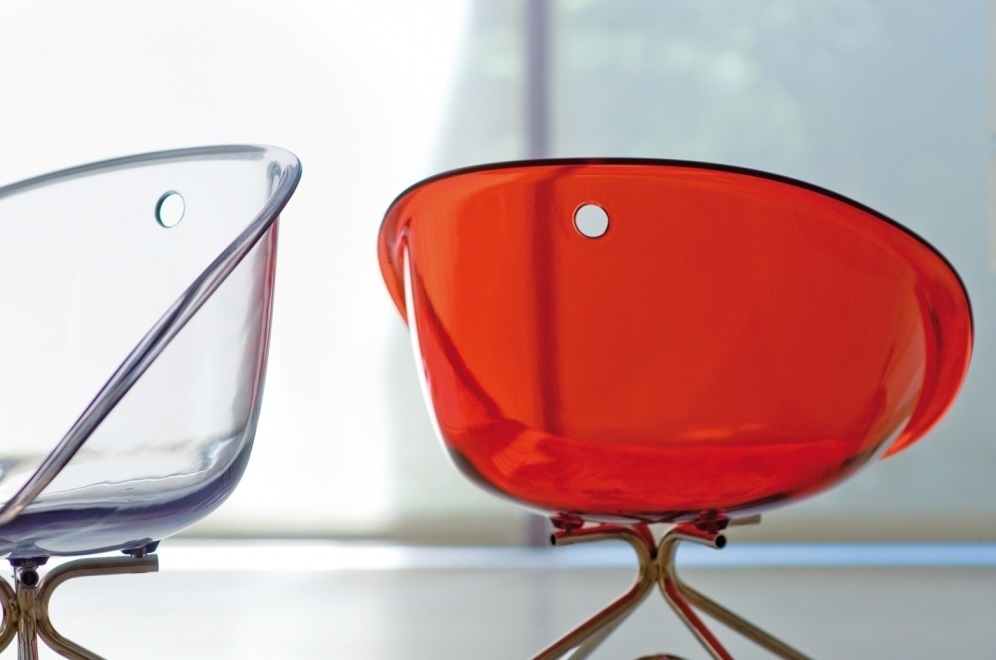 Pedrali Gliss 968 Drehstuhl mit Rollen-RT-Polycarbonat Rot Transparent