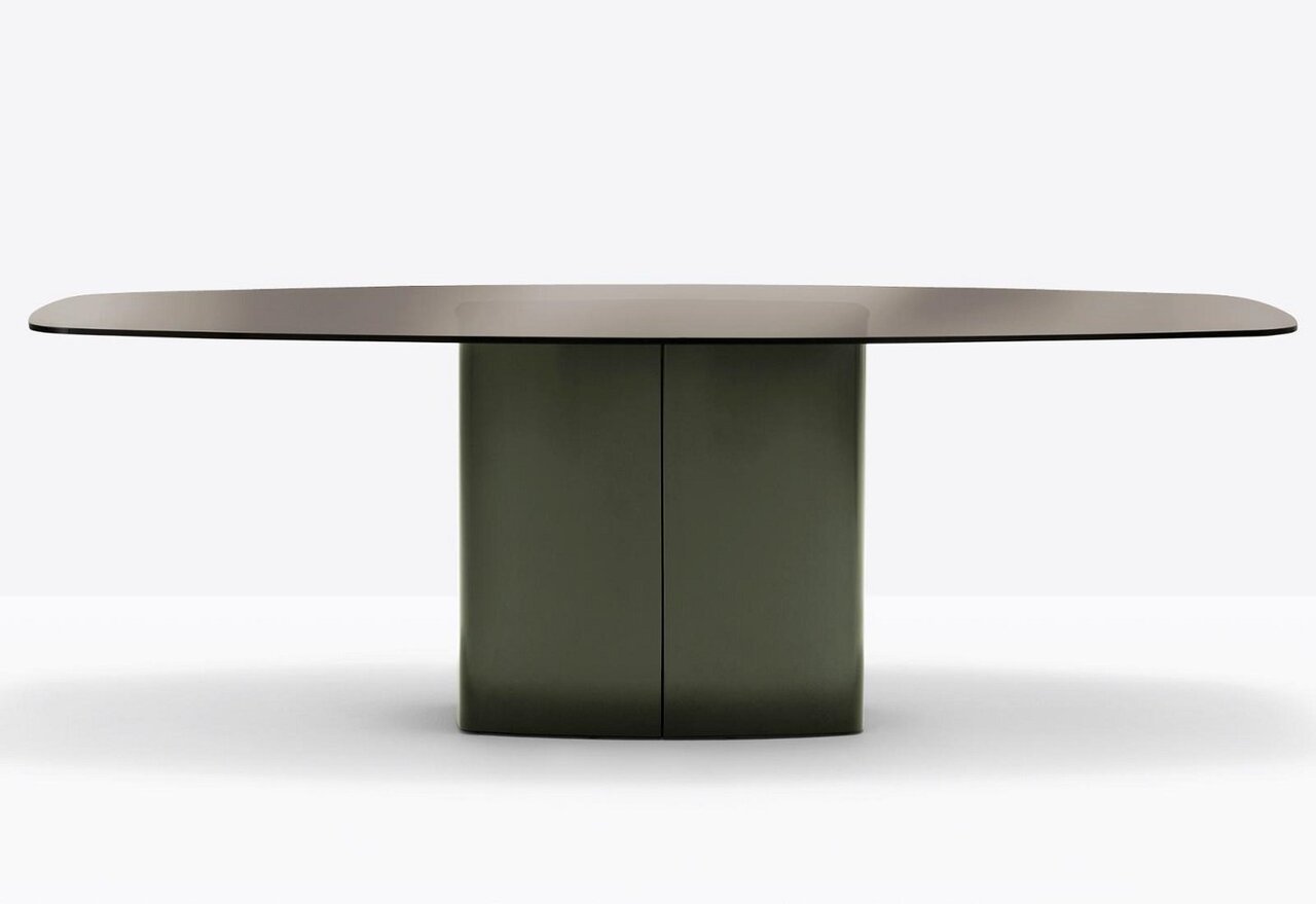 Pedrali Aero TAE Tisch-L 220 x T 106 cm-NERO Schwarz Stahl-FUM Grau Glasplatte