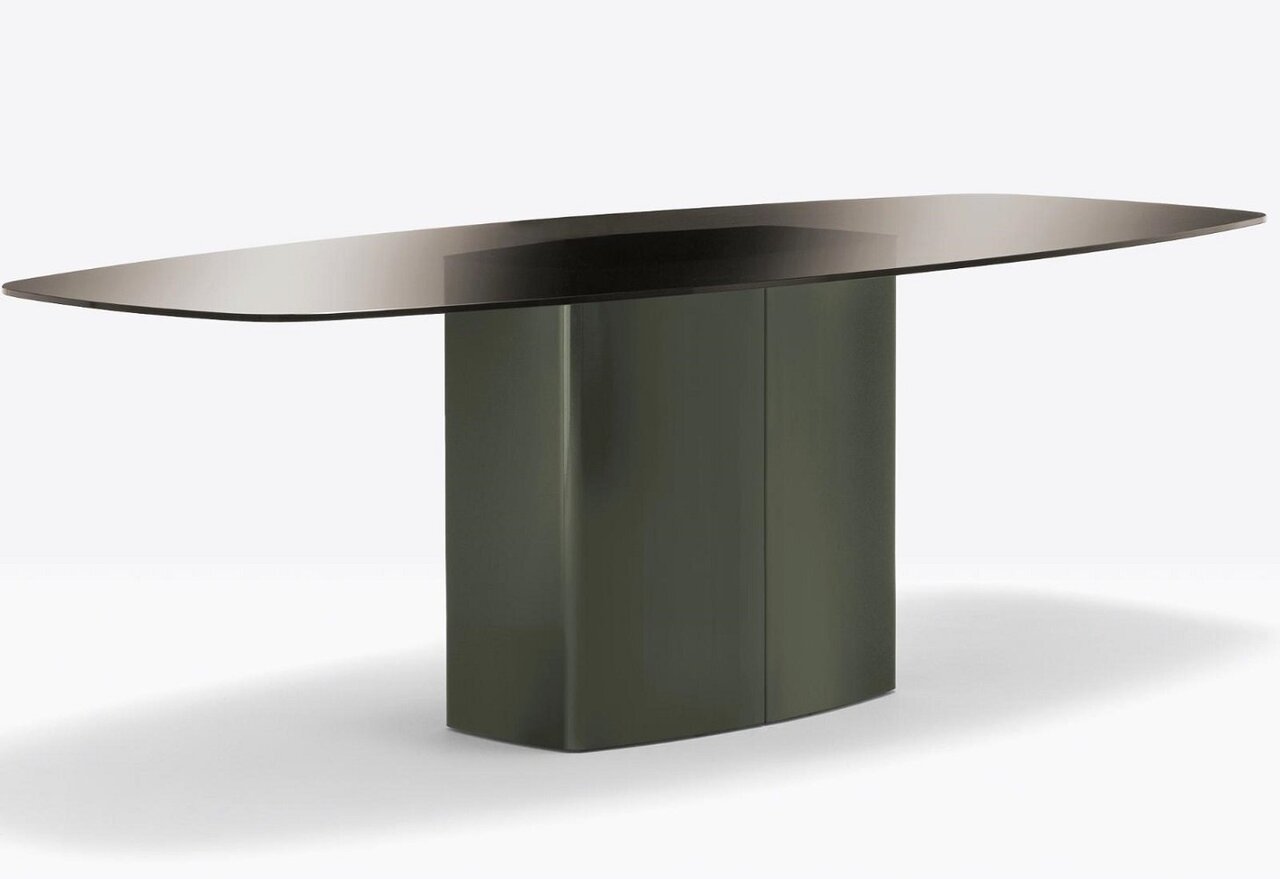 Pedrali Aero TAE Tisch-L 220 x T 106 cm-NERO Schwarz Stahl-FUM Grau Glasplatte