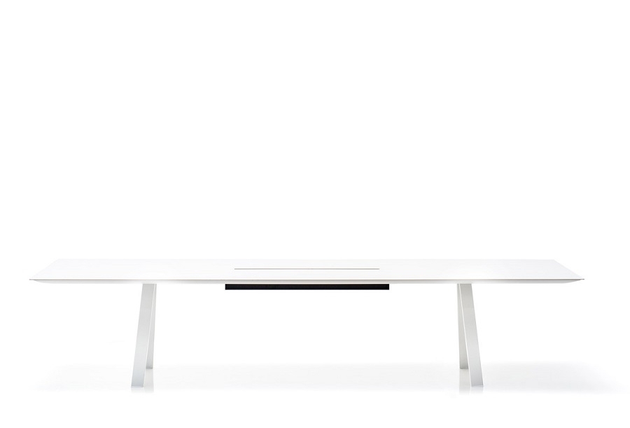 Pedrali ARK Arki-Table mit canalina-BI100-Stahl Weiss-CFC_BI-Kompaktplatte Weiss