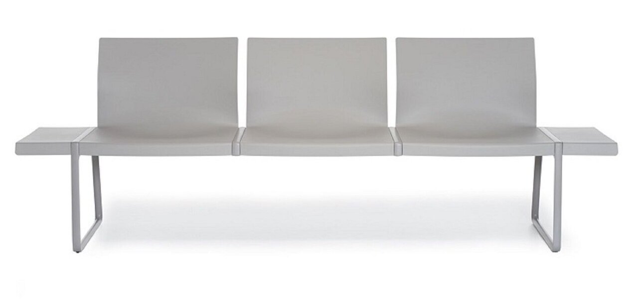 Pedrali Plural Bänke-3-Sitzer-BE-Polypropylen Beige-CR-Aluminium Verchromt