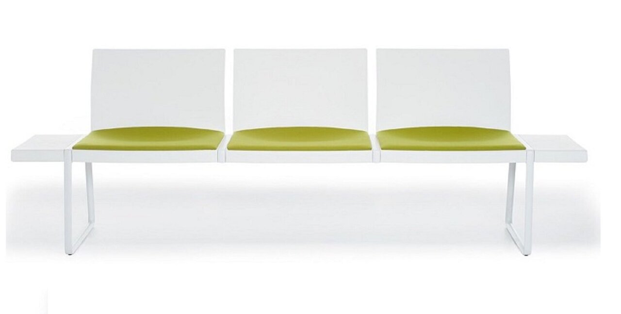 Pedrali Plural Bänke-3-Sitzer-BI-Polypropylen Weiß-CR-Aluminium Verchromt