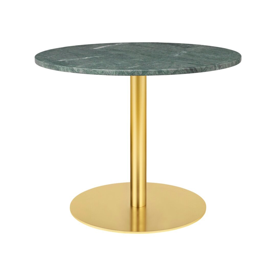 GUBI 1.0 Lounge Table Round Diameter 80 - Green Guatemala Marble - Brass Base