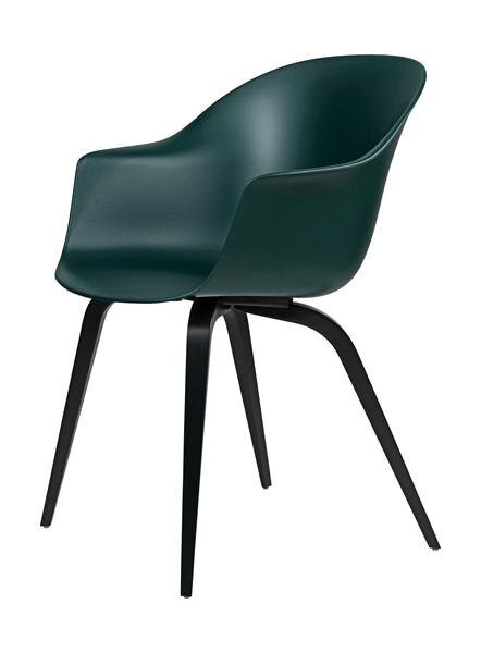 Gubi Bat Dining Chair UnUpholstered Wood base - Dark Green shell