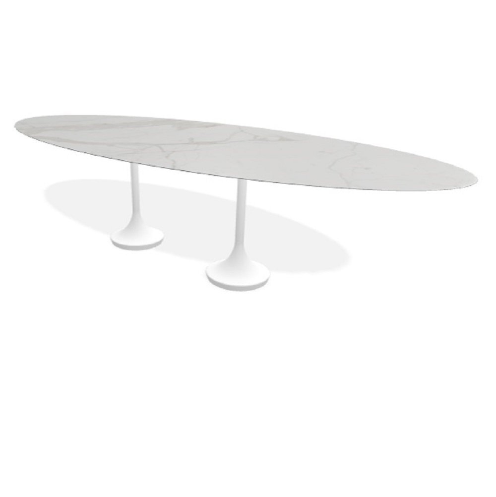Joli Central Elyps Esstisch - L300 x B128 x H75 cm / White / Xeramica 6+6 mm calacatta