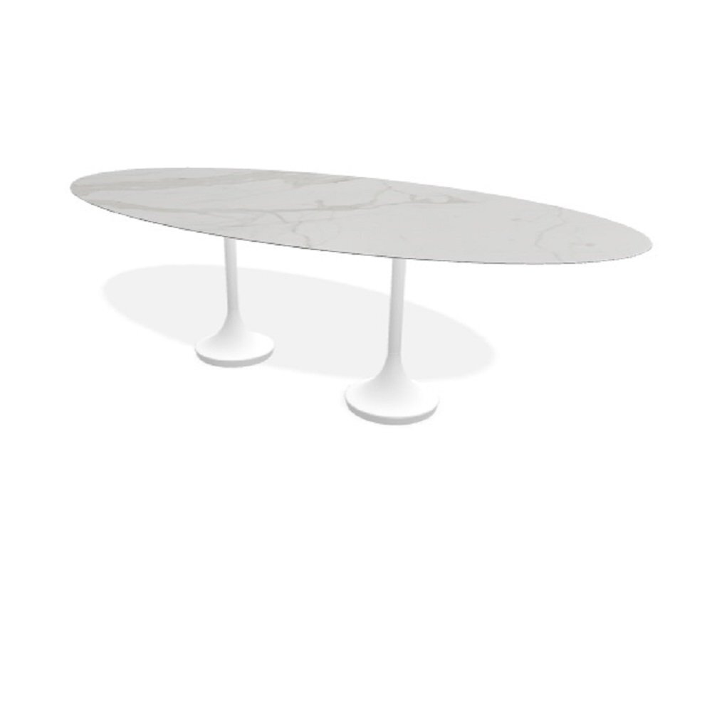 Joli Central Elyps Esstisch - L250 x B128 x H75 cm / White / Xeramica 6+6 mm calacatta