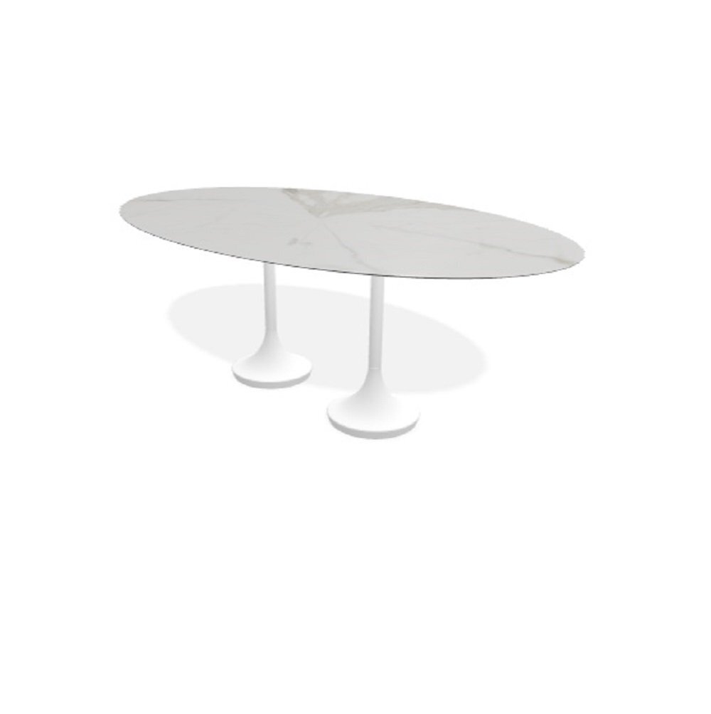 Joli Central Elyps Esstisch - L210 x B128 x H75 cm / White / Xeramica 6+6 mm calacatta