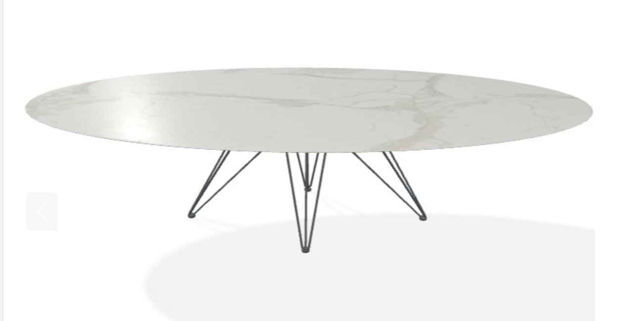Joli Wire Tisch Oval-Anthrazit-300 x 128 cm-Calacatta Naturale
