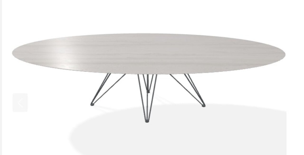 Joli Wire Tisch Oval-Anthrazit-300 x 128 cm-Travertino Grau