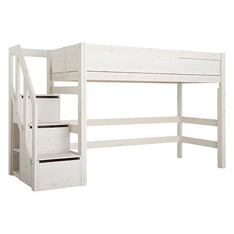 LifeTime Mittel Hochbett mit Treppe White wash