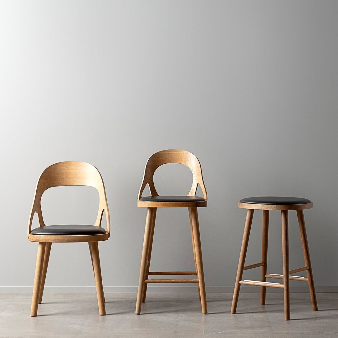 Hans K Colibri Barstool 63cm Oak Oiled Bonded Leather Black Emb